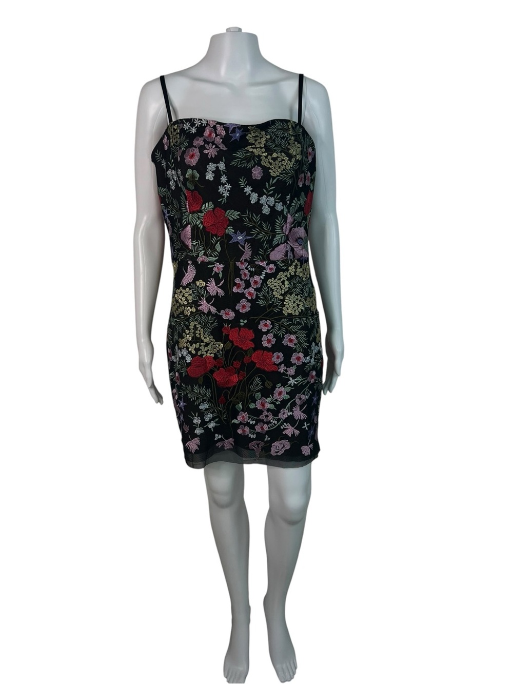 Dress the Population Black Floral Kyla Embroidered Mini Dress NEW